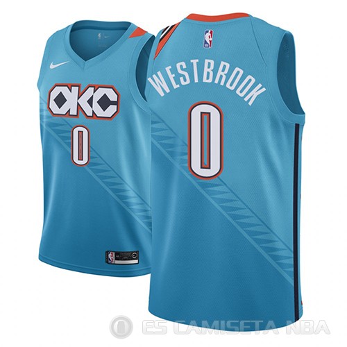 Camiseta Russell Westbrook #0 Oklahoma City Thunder Ciudad 2018-19 Azul - Haga un click en la imagen para cerrar